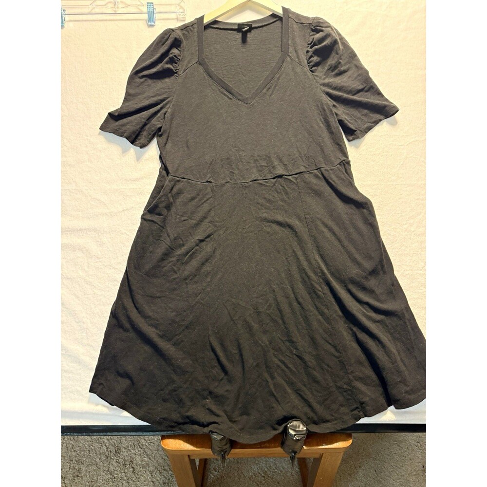 Torrid Size 1 Black V Neck Puff Sleeve Fit & Flare Skater Dress Plus Size